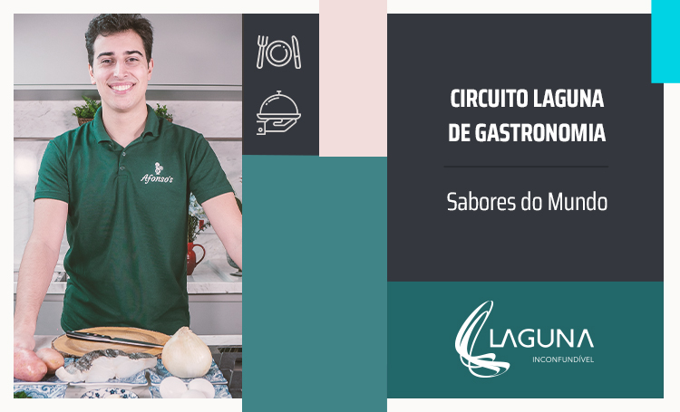 Chef Daniel ao lado do texto: circuito Laguna de Gastronomia